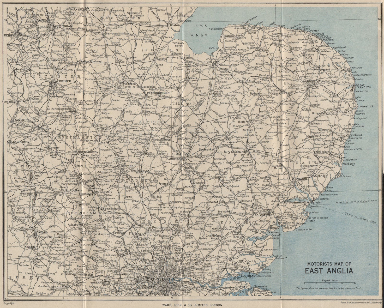 CAMBRIDGE AND EAST ANGLIA MOTORISTS' MAP. Cambridgeshire. WARD LOCK 1949